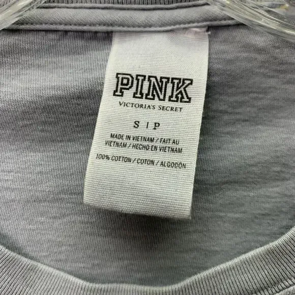 Pink Victorias Secret Womens Small Hot Pink Purple Logo Long Sleeve Gray T Shirt - Picture 4 of 6